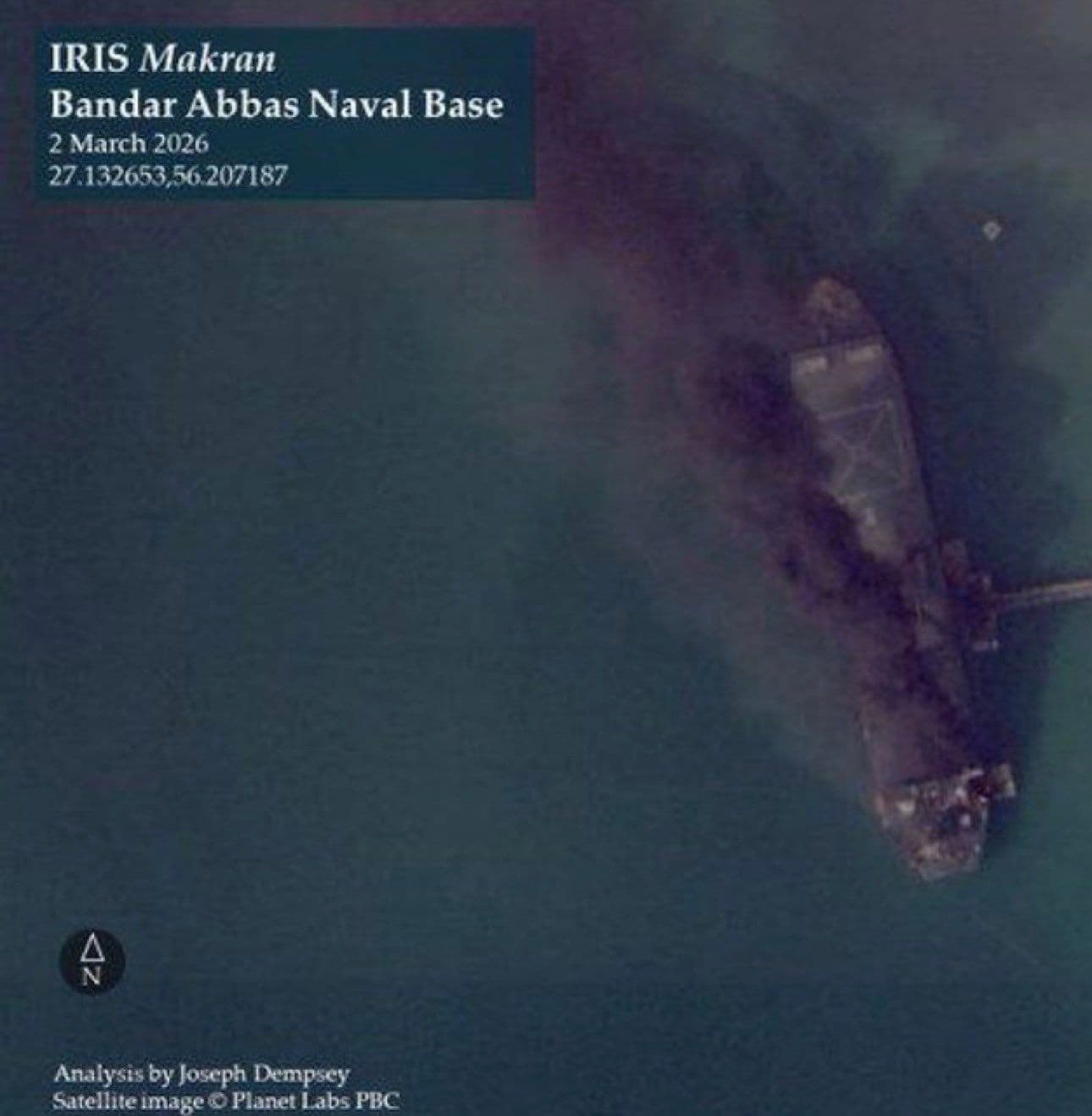 @Visegrád 24: U.S. airstrikes have destroyed IRIS Makran, one of the most important vessels in the Islamic Republic of Iran Navy (IRIN).
It served as Iran's largest naval vessel and a special expeditionary mobile