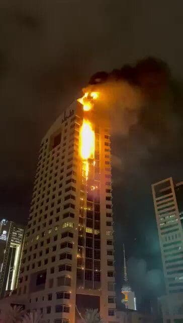 @Babak Taghvaee - The Crisis Watch: BREAKING: As a result of a one-way attack drone strike conducted by the IRGC Aerospace Force, the Social Security building of Kuwait was targeted and set on fire in Kuwait City, the capital of the cou