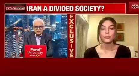 @Eli Afriat 🇮🇱: Propaganda collapsed in real time.
Rajdeep Sardesai: "How do you see the situation of Iran?"
Iranian actress Elnaaz Norouzi:
"Iranians are so excited and they have so much hope that finally this reg