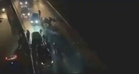 @Babak Taghvaee - The Crisis Watch: BREAKING: This is the first clear footage showing the moment an Israeli drone targeted a roadblock set by Basij militiamen of the IRGC terrorist organization in Tehran tonight. Watch them being hunted