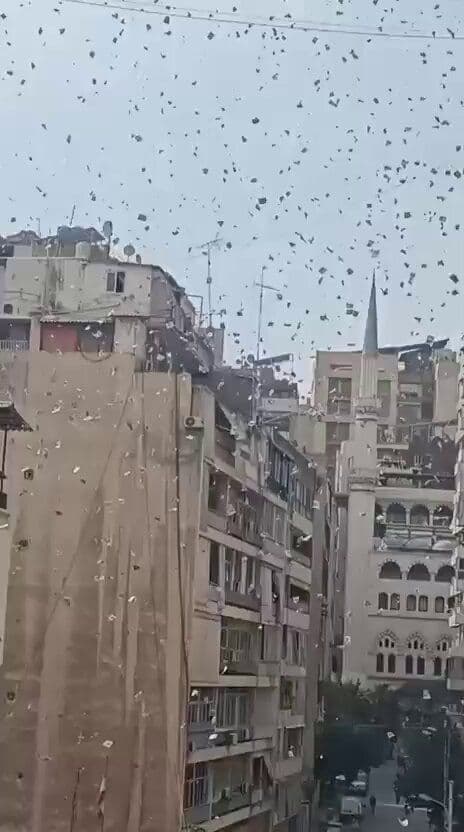@Visegrád 24: BREAKING:
The Israeli Air Force dropped leaflets in Beirut a short while ago, calling on civilians to act against Hezbollah:
"You must disarm Hezbollah, Iran's shield. Lebanon is your decision, not