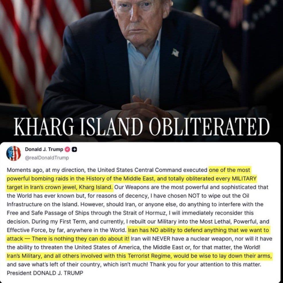 @𝐍𝐢𝐨𝐡 𝐁𝐞𝐫𝐠 🇮🇷 ✡︎: Good morning.
This was a genius move. The regime in Iran needs to SURRENDER, or Trump will likely invade and hold Kharg Island.
Meanwhile, Israel is blowing up basijis left and right to set the cond