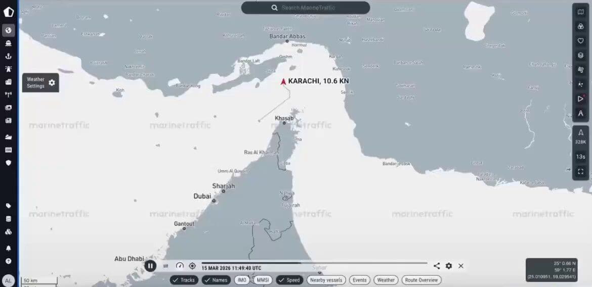 @Open Source Intel: Aframax tanker Karachi, carrying Abu Dhabi’s Das crude, safely transits the Strait of Hormuz with AIS active, the first non-Iranian tanker to do so today without incident.
@osintdefender