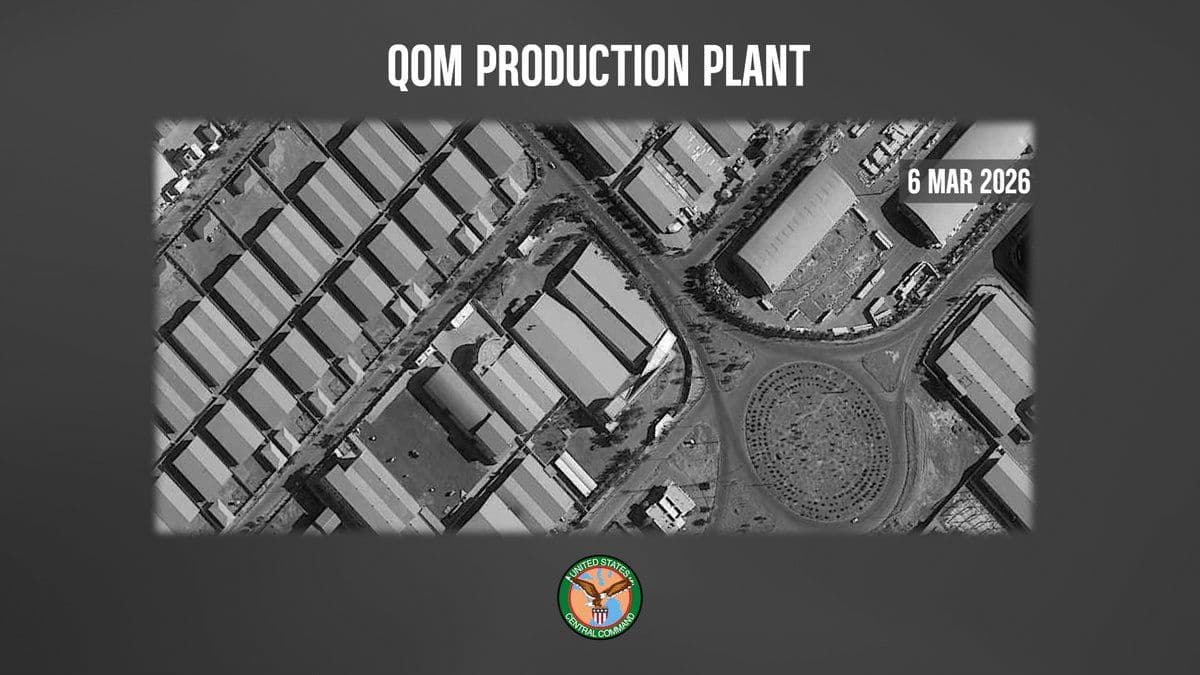 @U.S. Central Command: The Qom Turbine Engine Production Plant produced gas turbine engines for attack drones and aircraft components used by Iran's Islamic Revolutionary Guard Corps. The photo dated on March 6, 2026 shows