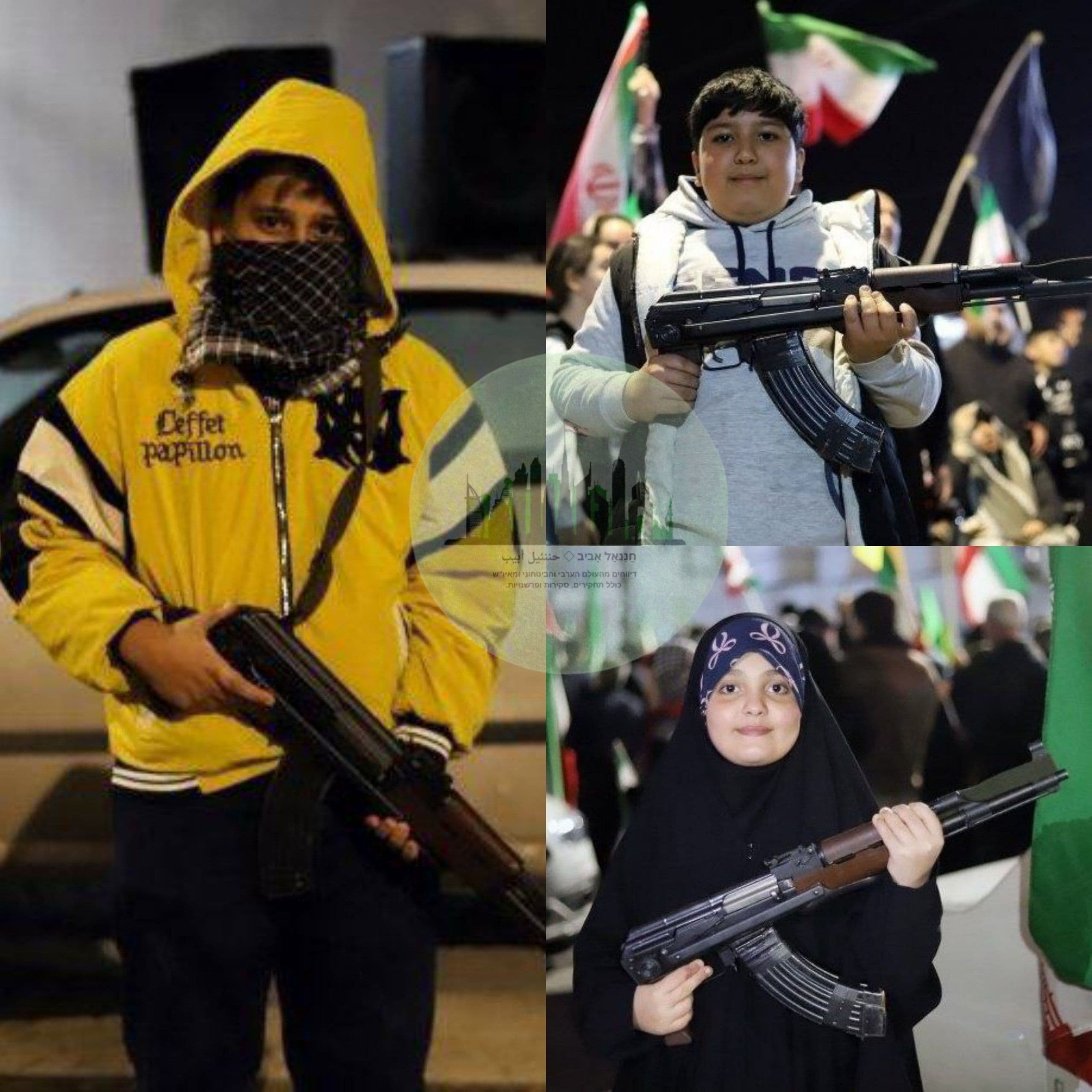 @Eli Afriat 🇮🇱: Iranian opposition channels are publishing alleged photos of children armed with Kalashnikovs and serving as an auxiliary force for the Basij.
After these terrorists are ELIMINATED, what will they sa