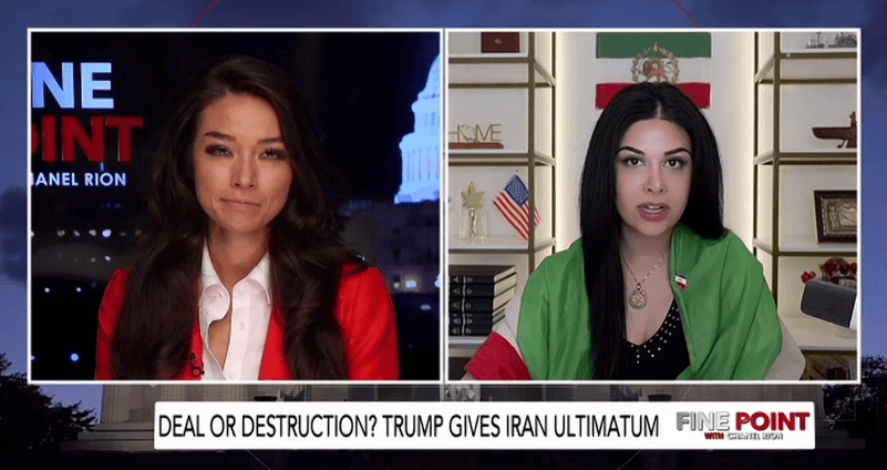 @Goldie Ghamari | گلسا قمری 🇮🇷: Pleased to join @ChanelRion on @OANN to talk about the future of Iran's leadership and President Trump's deal with the terrorist Islamic Regime occupying Iran.
The message of Iranian people is clear: