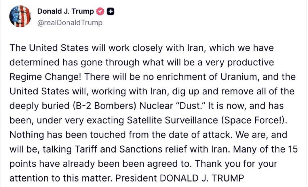 @Visegrád 24: Trump says Iran has gone through “what will be a very productive Regime Change”and that there will be no “enrichment of Uranium”