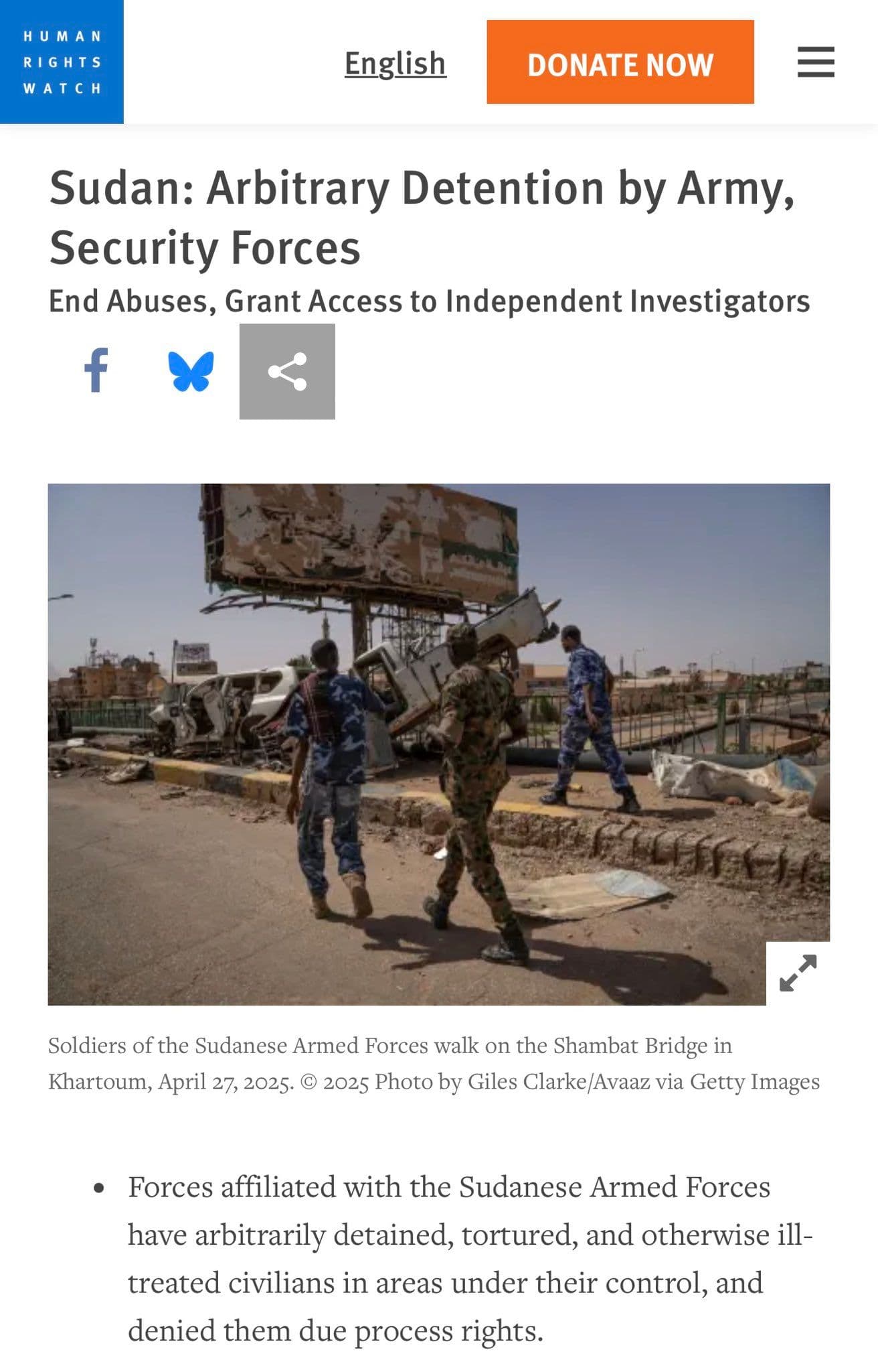 @Open Source Intel: SUDAN: Human Rights Watch reports that Sudanese Armed Forces and allied units are carrying out widespread arbitrary detentions, torture, and abuse of civilians in areas under their control, actions th