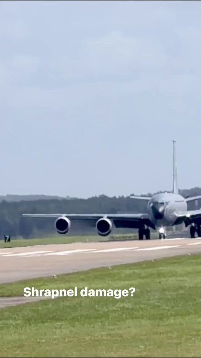 @Open Source Intel: A U.S. Air Force KC-135R Stratotanker damaged in an Iranian ballistic missile strike on Prince Sultan Air Base has arrived at RAF Mildenhall for repairs.
The aircraft shows visible shrapnel damage ac