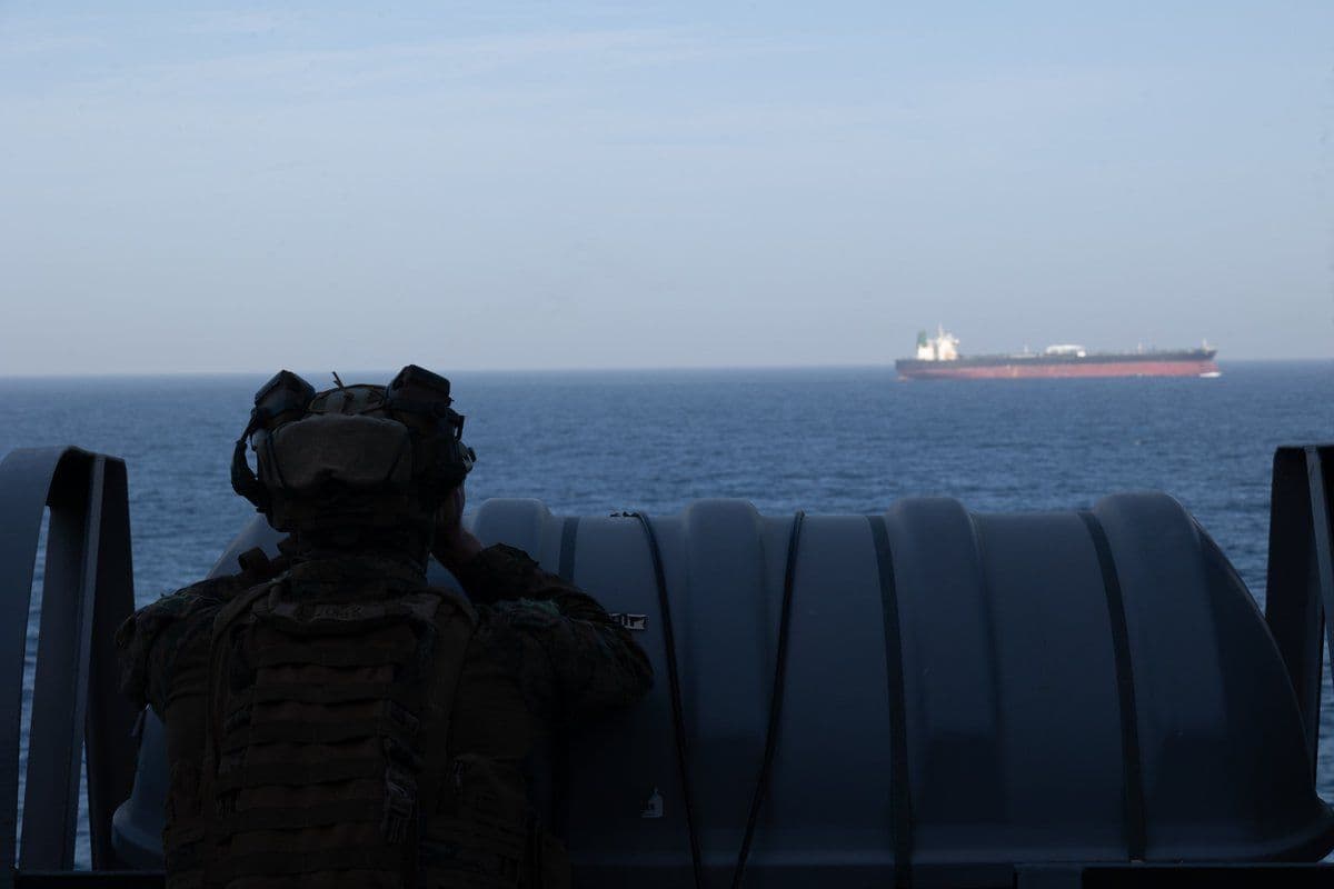@U.S. Central Command: U.S. Marines from the 31st Marine Expeditionary Unit, and Sailors assigned to amphibious transport dock ship USS New Orleans (LPD 18) support blockade operations against Iran, April 16.
U.S. forces