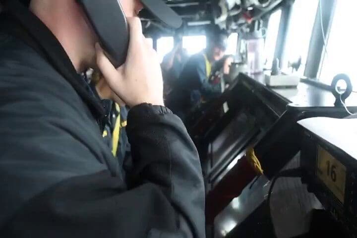 @U.S. Central Command: Guided-missile destroyer USS Rafael Peralta (DDG 115) directs a merchant vessel to return to an Iranian port as it enforces the U.S. blockade, April 17.
Since commencement of the blockade, 19 ships
