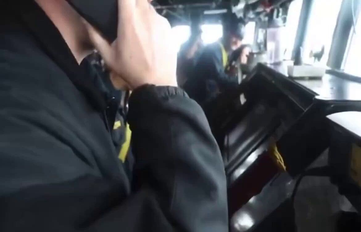 @Open Source Intel: CENTCOM released footage of sailors aboard the USS Rafael Peralta directing a merchant vessel back to an Iranian port during the U.S. blockade of the Strait of Hormuz on April 17.