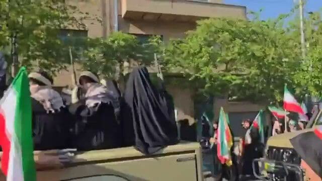 @Babak Taghvaee - The Crisis Watch: BREAKING: This is happening in city centers across Iran. The Islamic regime of Iran has organized these propaganda victory rallies involving IRGC terrorists and Basij paramilitary members. They are sh