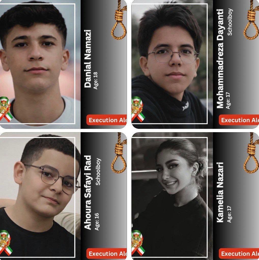 @🇮🇷LiveIranNews🇮🇱: 🚨Don’t stop talking about Iran
CRIME AGAINST HUMANITY BY THE ISLAMIC REPUBLIC
Four kids. Just kids. And they’re about to be executed.
Ahura (16), Kamelia (17), Mohammadreza (17), and Danial (18).
T