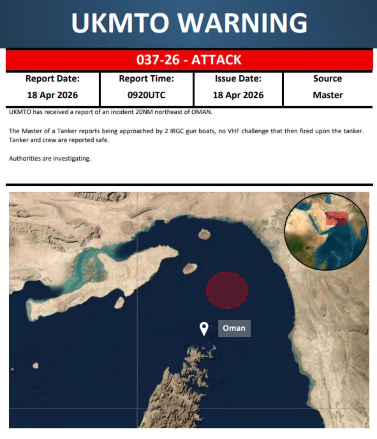 @Open Source Intel: IRGC gunboats fired on a tanker in the Strait of Hormuz this morning. A second commercial vessel was hit by an unknown projectile. Iran is again attempting to close the Strait.