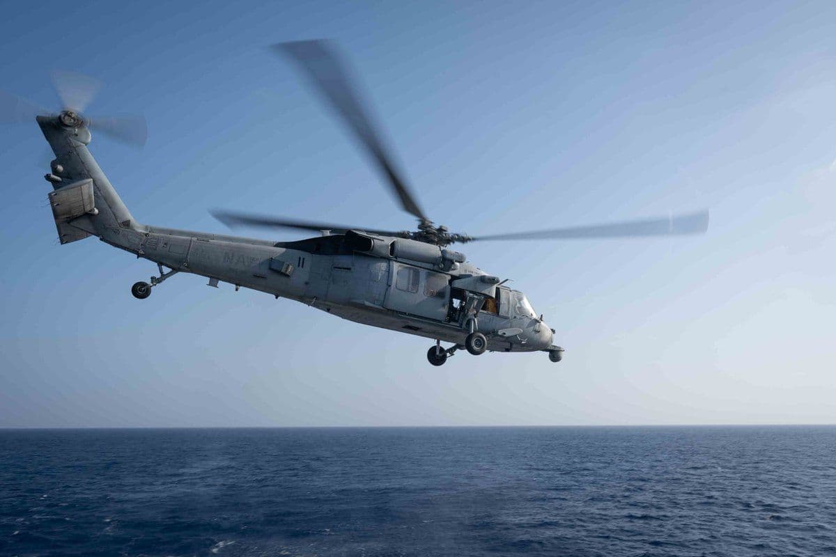 @Open Source Intel: CENTCOM:
A helicopter takes off from guided-missile destroyer USS Pinckney (DDG 91) to patrol regional waters in support of the U.S. blockade on ships entering or exiting Iranian ports.