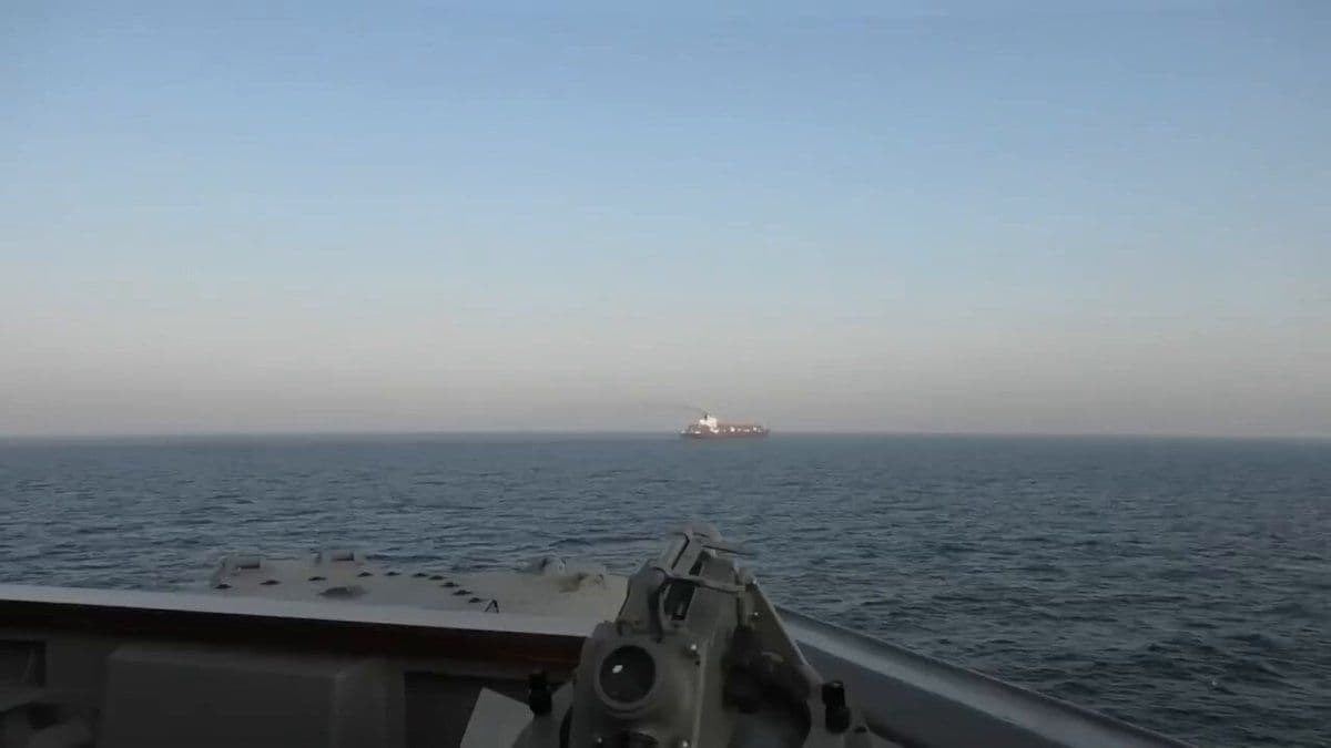 @Babak Taghvaee - The Crisis Watch: BREAKING: The U.S. CENTCOM just released footage showing the USS Spurance Arleigh Burke-class destroyer (DDG-111) firing its main gun at the Iranian-flagged container ship Touska as it attempted to br