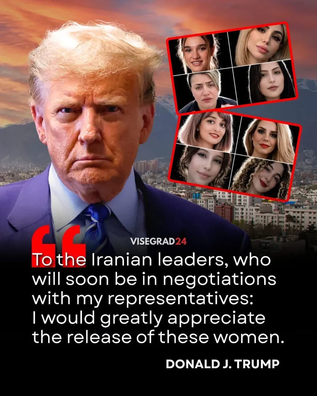 در ویسگراد 24: رئیسجمهور دونالد ترامپ به رسمیت دعوت دولت ایرانی است برای آزاد کردن هشت زن ایرانی که محکوم به اعدام نزدیکالوقوع هستند.
او این را به عنوان یک نشان ضروری دوستی میداند تا آغاز مذاکرات دیپلماتیک آینده را آغاز کند.