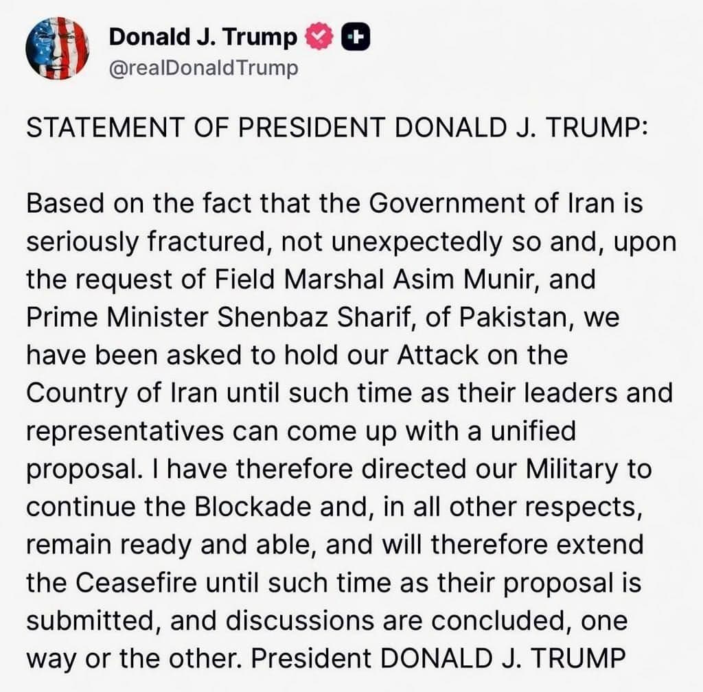 @Babak Taghvaee - The Crisis Watch: BREAKING: As oil prices were about to rise and cause harm to the political career of U.S. President Trump, he has decided to extend the ceasefire with Iran. Therefore, Operation Epic Fury is not going