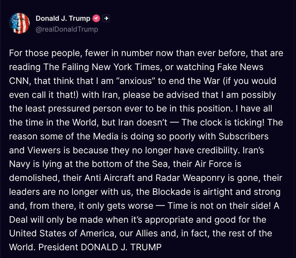 @Open Source Intel: Trump: For those people, fewer in number now than ever before, that are reading The Failing New York Times, or watching Fake News CNN, that think that I am “anxious” to end the War (if you would even