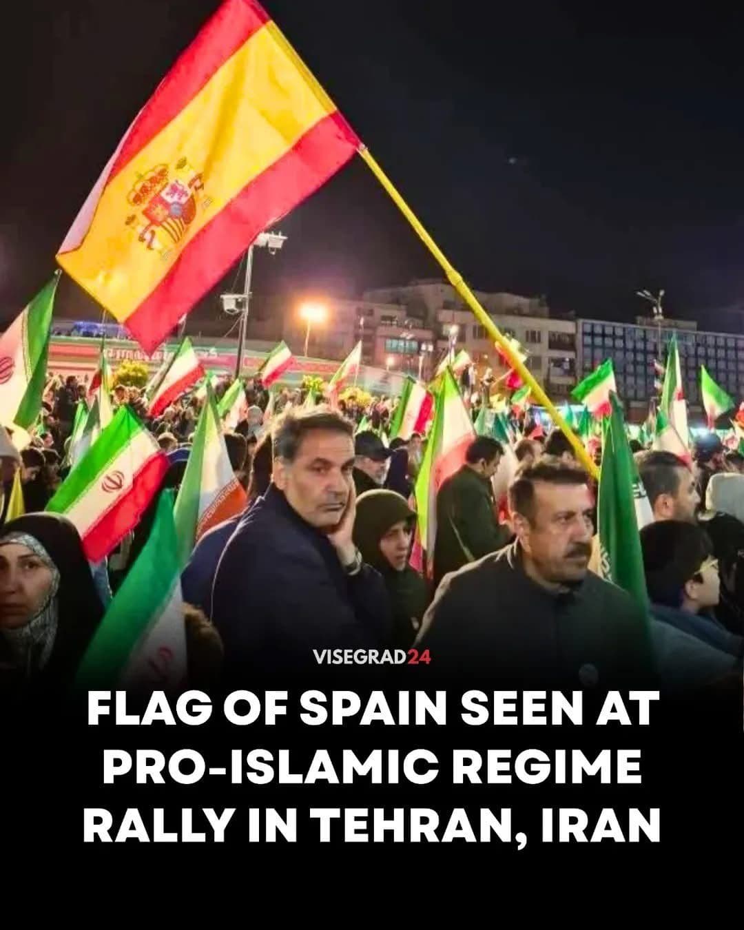 @Visegrád 24: 🇪🇸🇮🇷 The flag of Spain was seen during a recent pro-Islamic regime protest in Tehran, Iran.
Spain's far-left socialist Prime Minister Pedro Sánchez is one of the few leaders who openly wage anti-