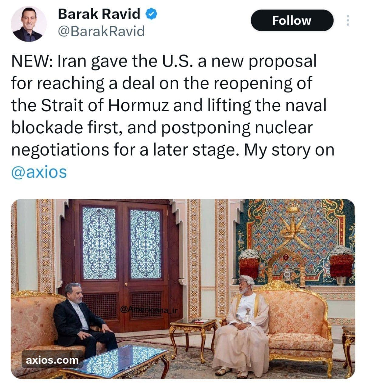 @🇮🇷LiveIranNews🇮🇱: ⚡🇺🇸🦀Fresh Proposal from the Terrorist Regime of the Islamic Republic to Escape Pressures: First the Strait of Hormuz, Then the Nuclear File/Based on an Axios report, the terrorist regime of the Isl