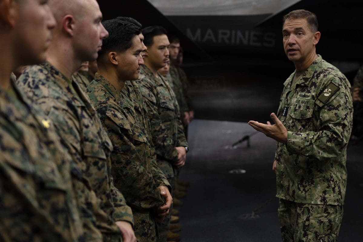 @U.S. Central Command: During a trip to the region earlier today, Adm. Brad Cooper, CENTCOM commander, visited Sailors and Marines aboard USS Tripoli (LHA 7) in the Arabian Sea. He interacted with service members, recognize