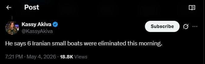 @🇮🇷LiveIranNews🇮🇱: ⚡🇺🇸🦀Destruction of 6 Speedboats from the IRGC Terrorist Group by the US Navy in Defense of Shipping/Gen. Kurilla, CENTCOM Commander, Announces That 6 Small Boats from This Group's Navy Were Destroy