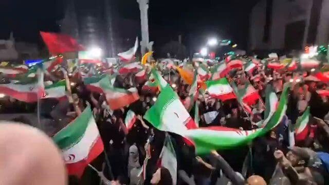 @Open Source Intel: IRIB: Following reports of clashes in the Strait of Hormuz and renewed air defense activity over Tehran, (pro regime) crowds gathered in western Tehran chanting to Iran’s armed forces:
“Hit them, hit