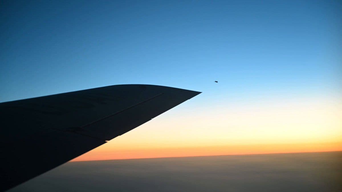 @U.S. Central Command: While patrolling the skies over the Middle East, a U.S. Navy F/A-18 fighter jet is refueled a U.S. Air Force KC-135 Stratotanker. The world's greatest military routinely makes critical logistical miss