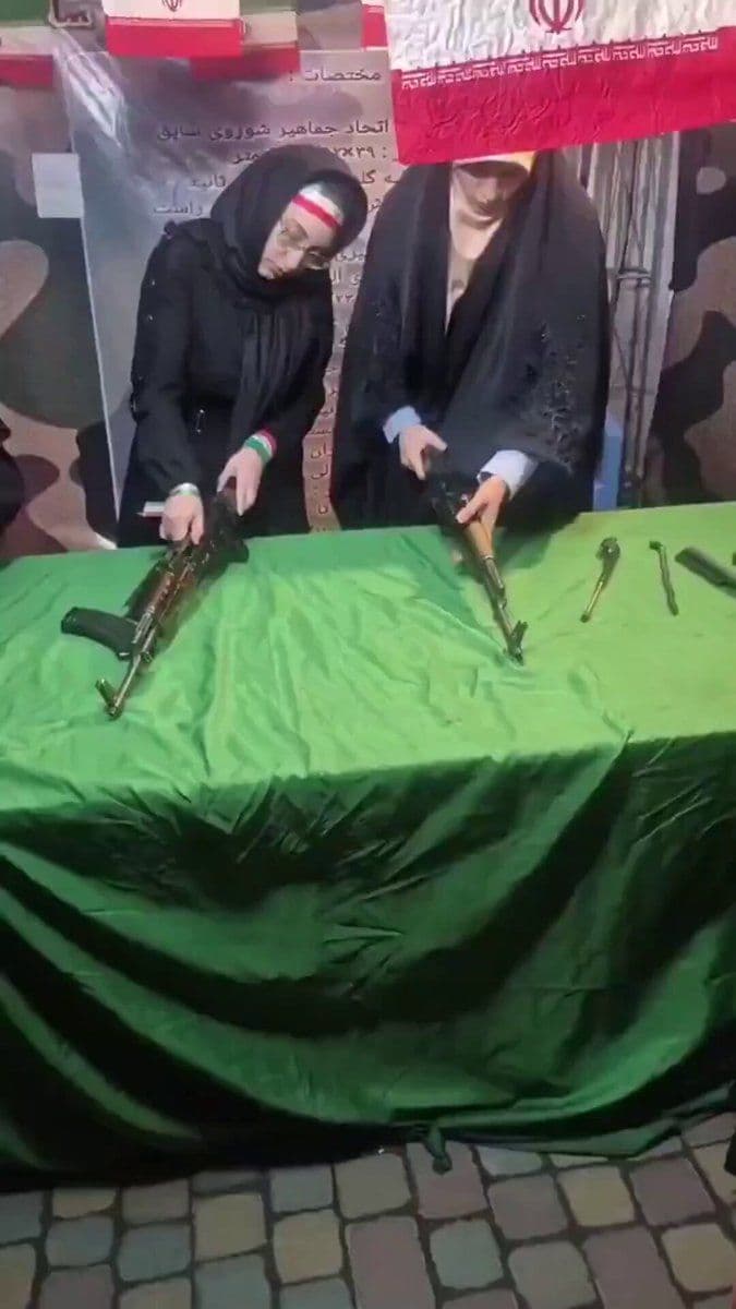 @Open Source Intel: Female members of Iran's Basij forces, affiliated with the IRGC, filmed field-stripping and reassembling AK-pattern rifles. The weapons include North Korean-made Type 68 assault rifles and a Chinese-m