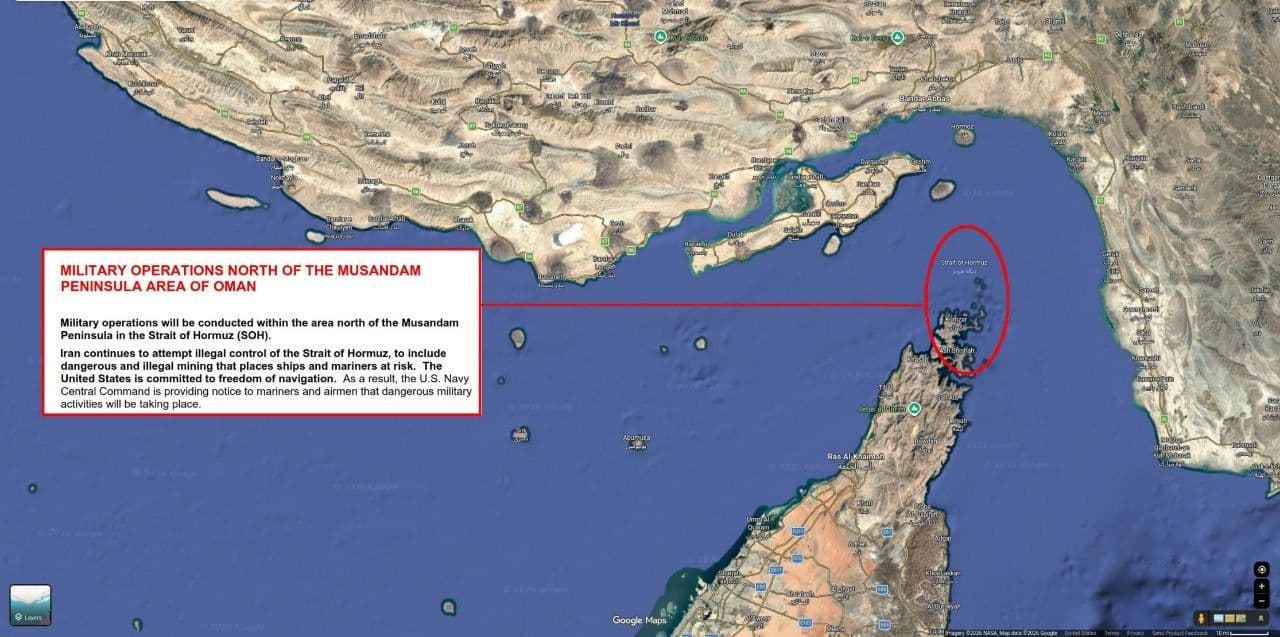 @✡︎𝐋𝐢𝐯𝐞𝐈𝐫𝐚𝐧𝐍𝐞𝐰𝐬🇮🇷🇮🇱: ⚡🇺🇸🇴🇲🦀 The United States Central Command (CENTCOM) and the U.S. Fifth Fleet issued a security warning stating that a dangerous military operation is about to take place in the northern Musandam P
