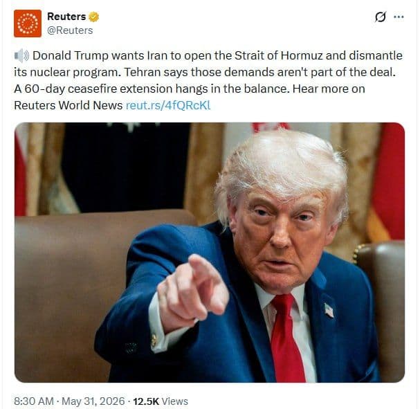@✡︎𝐋𝐢𝐯𝐞𝐈𝐫𝐚𝐧𝐍𝐞𝐰𝐬🇮🇷🇮🇱: ⚡🇺🇸🦀Reuters reported that the dispute between Washington and the terrorist regime of the Islamic Republic over the Strait of Hormuz and the nuclear file has plunged the future of the 60-day ceasefi