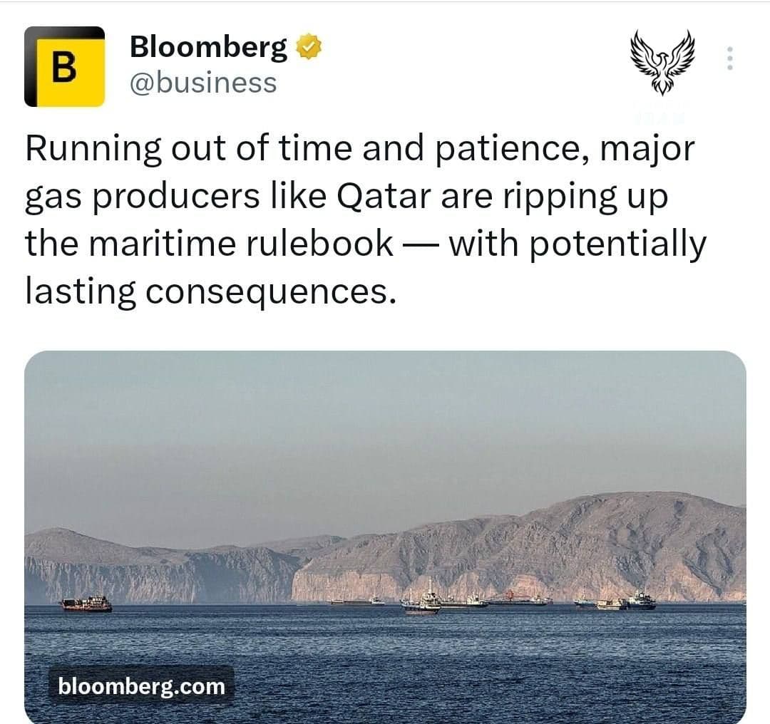 @✡︎𝐋𝐢𝐯𝐞𝐈𝐫𝐚𝐧𝐍𝐞𝐰𝐬🇮🇷🇮🇱: ⚡🇶🇦🛢️Bloomberg: Major gas producers like Qatar are abandoning traditional shipping rules/Bloomberg reported that with rising tensions, instability in maritime routes, and concerns about the future