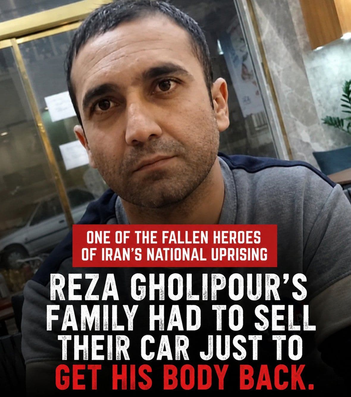 @✡︎𝐋𝐢𝐯𝐞𝐈𝐫𝐚𝐧𝐍𝐞𝐰𝐬🇮🇷🇮🇱: 🚨Don’t stop talking about Iran.
Reza Gholipour.
A son of Iran.
On the night of January 8, 2026, he left home and never returned.
In Hesarak, Tehran, he was killed by a live round fired by agents o