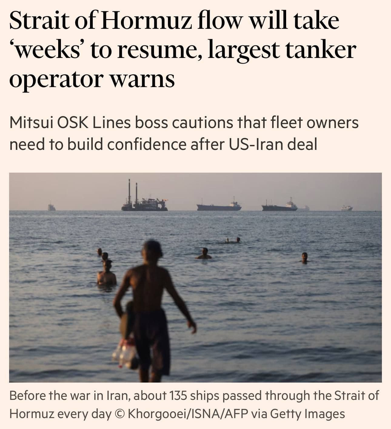 @✡︎𝐋𝐢𝐯𝐞𝐈𝐫𝐚𝐧𝐍𝐞𝐰𝐬🇮🇷🇮🇱: ⚡🇯🇵🇺🇸🦀The CEO of Japanese shipping company Mitsui OSK Lines announced that shipowners are expected to refrain from resuming passage through the Strait of Hormuz for a few weeks, until it becomes