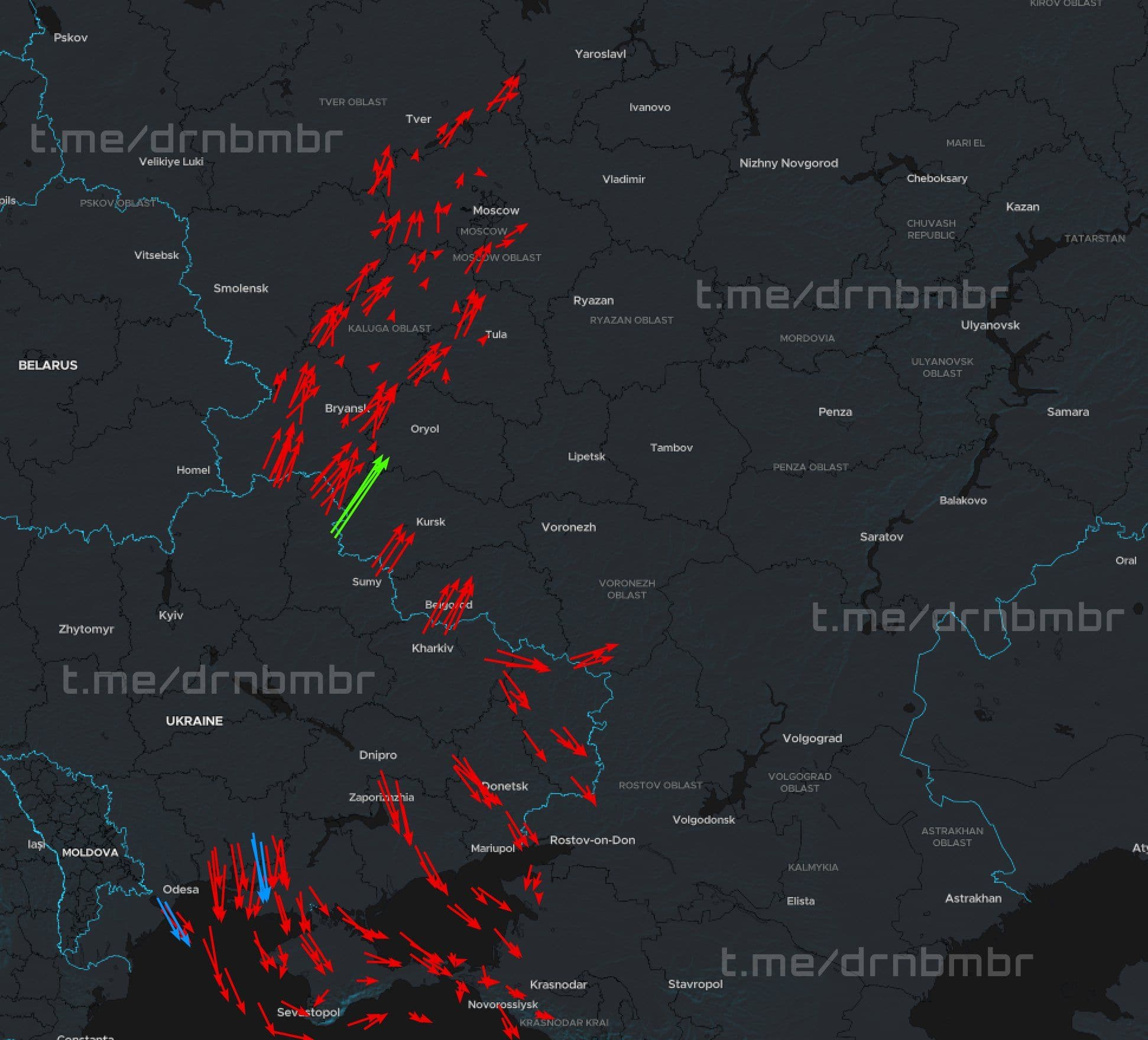 @Open Source Intel: Ukraine has launched a combined drone and cruise missile attack into Russia tonight across multiple axes. Russian sources report approximately 370 drones and several missiles of unknown type on the no