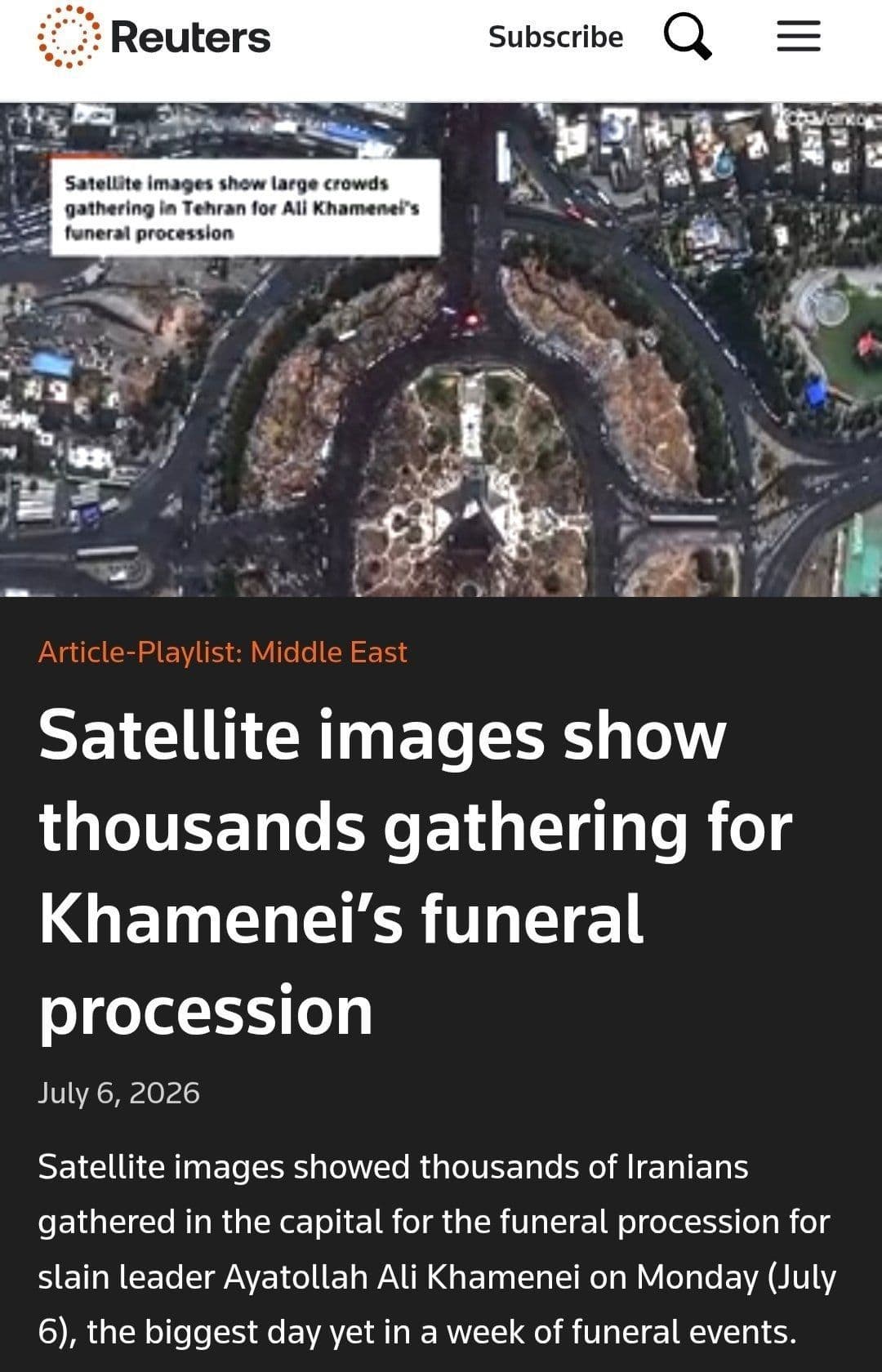 @✡︎𝐋𝐢𝐯𝐞𝐈𝐫𝐚𝐧𝐍𝐞𝐰𝐬🇮🇷🇮🇱: 🚨From "Million-Strong Crowd" to "Thousands of People"; Reuters' Account of Ali Khamenei's Funeral Procession/Reuters news agency, after reviewing satellite images, reported that only "thousands of pe