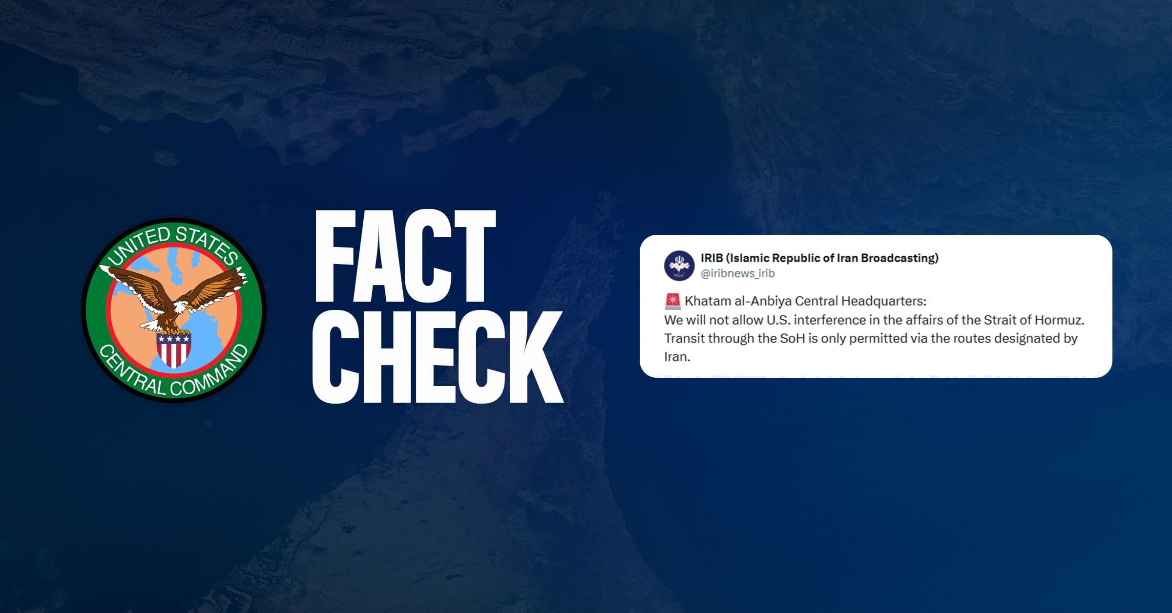 @U.S. Central Command: 🚫 CLAIM: Iranian state media claims that transit through the Strait of Hormuz is only permitted through routes designated by Iran.
✅ TRUTH: Iran does not control the Strait of Hormuz. Since early M