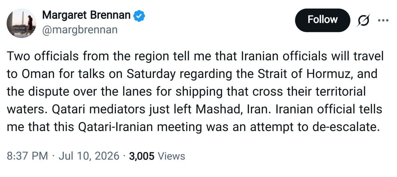 @✡︎𝐋𝐢𝐯𝐞𝐈𝐫𝐚𝐧𝐍𝐞𝐰𝐬🇮🇷🇮🇱: ⚡🇴🇲🇺🇸🦀Officials of the terrorist regime of the Islamic Republic are heading to Oman for talks on the Strait of Hormuz/According to a CBS News correspondent, officials of the terrorist regime of t
