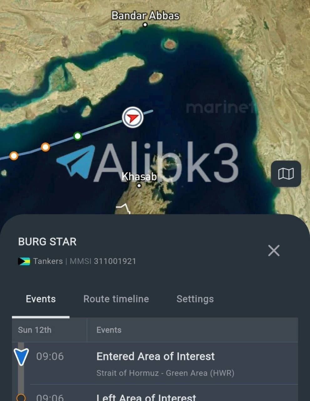 @✡︎𝐋𝐢𝐯𝐞𝐈𝐫𝐚𝐧𝐍𝐞𝐰𝐬🇮🇷🇮🇱: ⚡🇨🇳🦀🛢️
A Chinese-managed oil tanker has passed through the northern route of the Strait of Hormuz/Reports indicate that an oil tanker operated by China is currently transiting the northern route o