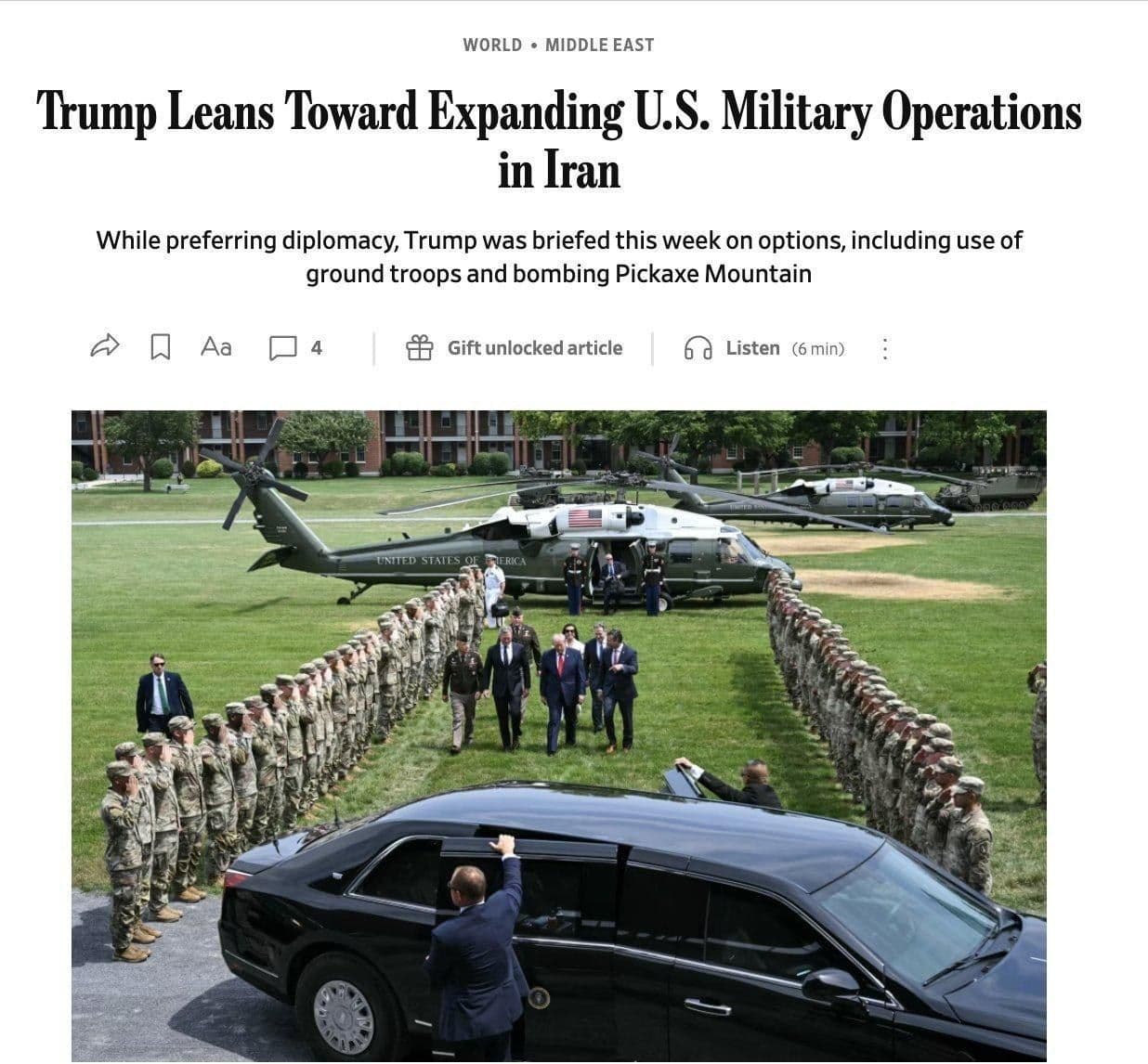 @✡︎𝐋𝐢𝐯𝐞𝐈𝐫𝐚𝐧𝐍𝐞𝐰𝐬🇮🇷🇮🇱: ⚡🇺🇸🦀
Wall Street Journal: President Trump is inclined to expand the scope of the war against the terrorist regime of the Islamic Republic/According to this report, the options under consideration i