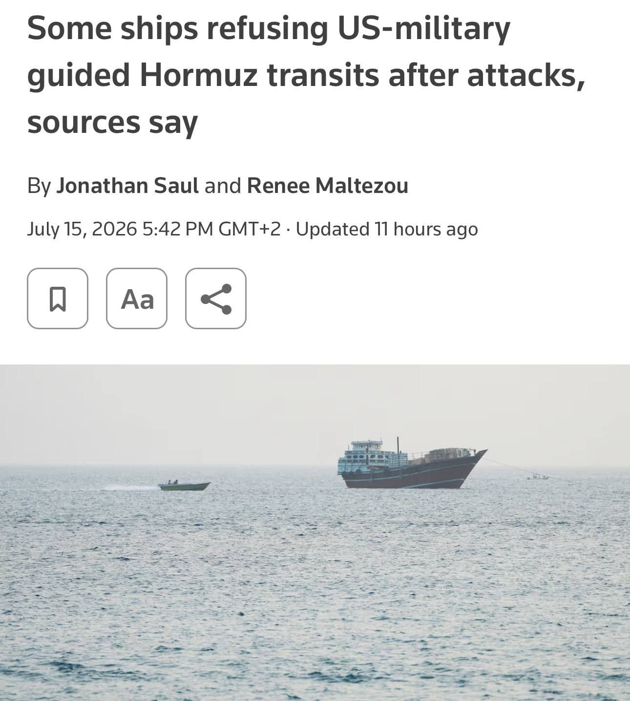 @✡︎𝐋𝐢𝐯𝐞𝐈𝐫𝐚𝐧𝐍𝐞𝐰𝐬🇮🇷🇮🇱: ⚡🇺🇸🦀🌊
Reuters: Regime's attacks on ships heighten shipping companies' concerns/Reuters reported that following the recent attacks by the terrorist regime of the Islamic Republic on commercial vess