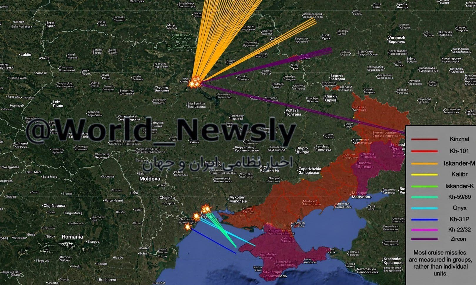 @✡︎𝐋𝐢𝐯𝐞𝐈𝐫𝐚𝐧𝐍𝐞𝐰𝐬🇮🇷🇮🇱: 🚨🇷🇺🇺🇦
Russia targeted Ukraine with 51 missiles/In Russia's extensive attack, 51 missiles—including Iskander-M ballistic missiles and S-400s, Zircon hypersonic missiles, Kh-59 and Kh-69 cruise mis