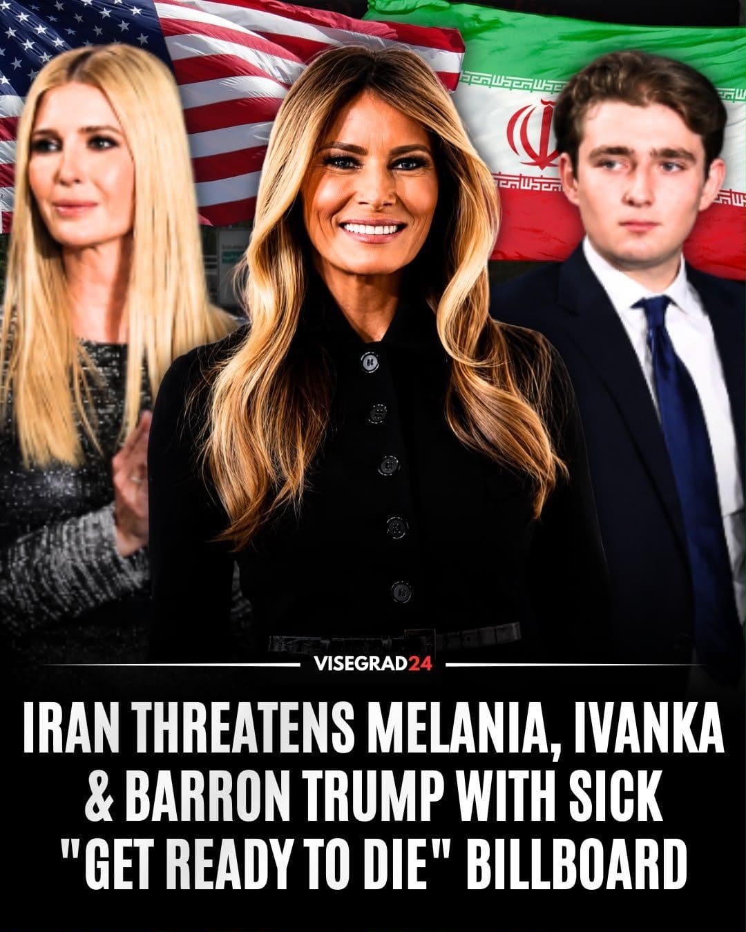 @Visegrád 24: Iran has unveiled another propaganda billboard depicting First Lady Melania Trump and Barron Trump as bloodied corpses, alongside Ivanka Trump, with the word "KILLED" splashed across their bodies and